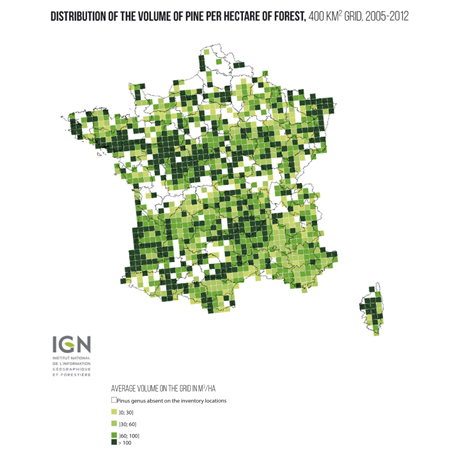 Geographical coverage of pine trees in France